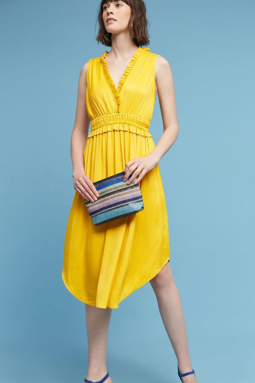 NEW Anthropologie Maeve La Habana Mango Yellow Ruffle Sleeveless Midi Dress L